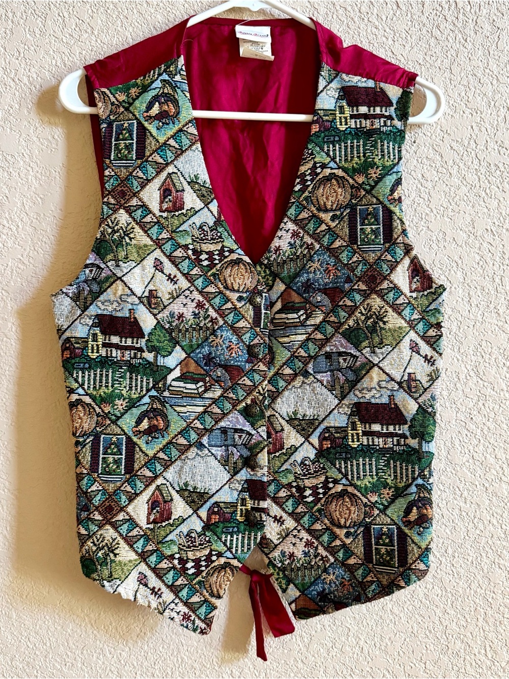 Tapestry Vest Sz L Pumpkin Cottage Fall Fashion Bobbie Brooks 80s 90s Vintage